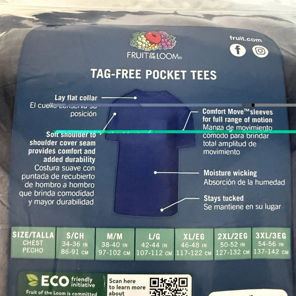 6 Fruit Of The Loom XL 46-48 Black Gray Pocket T-Shirts Moisture Wicking Cotton - Picture 6 of 7